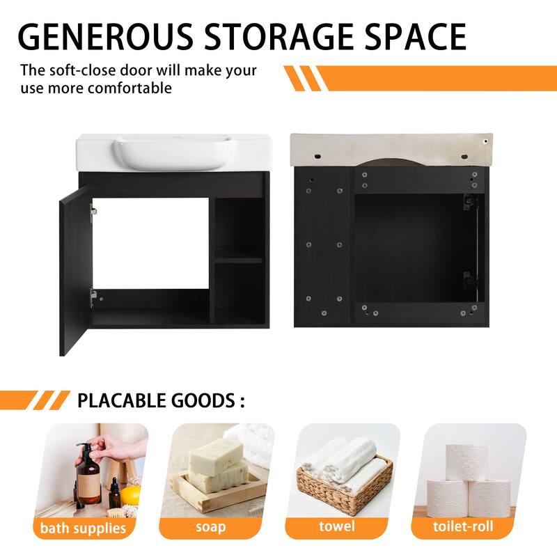 Bathroom Vanity With Sink In 24/28 Inch, Floating Bathroom Vanity With Soft Close Door