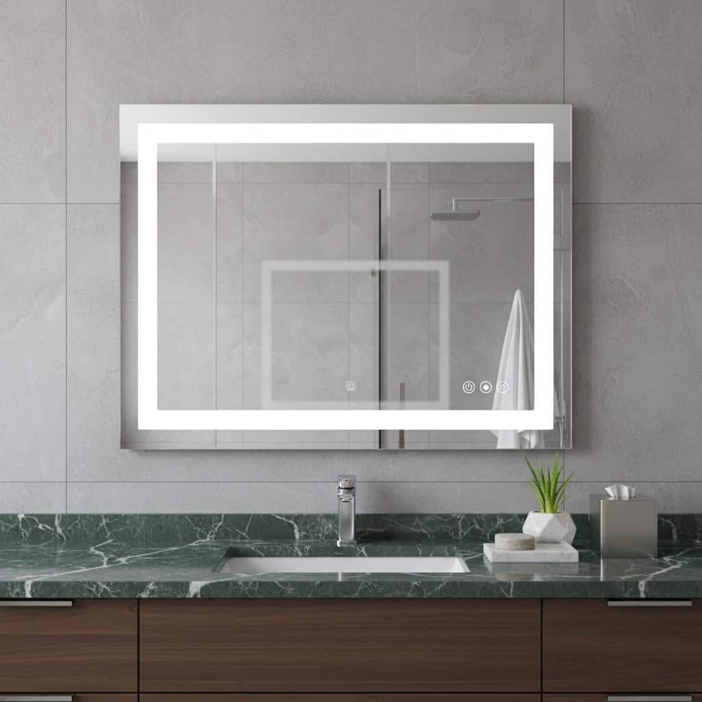 HomeRoots 24" Lighted Frameless Anti Fog Bathroom Vanity Mirror - 31.70 in. x 23.60 in. x 1.20 in.