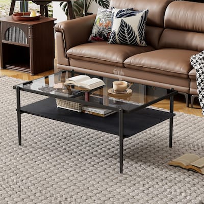 Rectangle Coffee Table with Gray Tempered Glass top