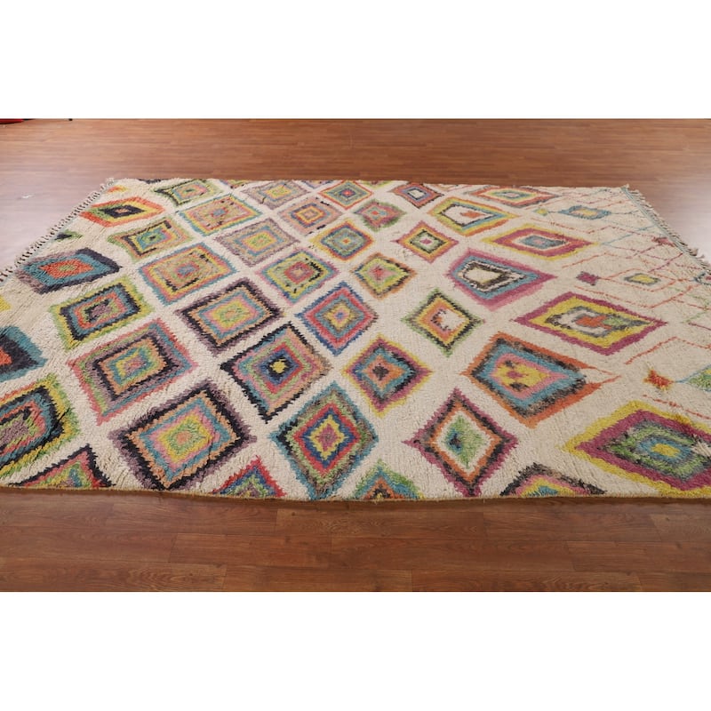 Geometric Moroccan Pakistan Area Rug Handmade Wool Carpet - 7'11" x 10'10"