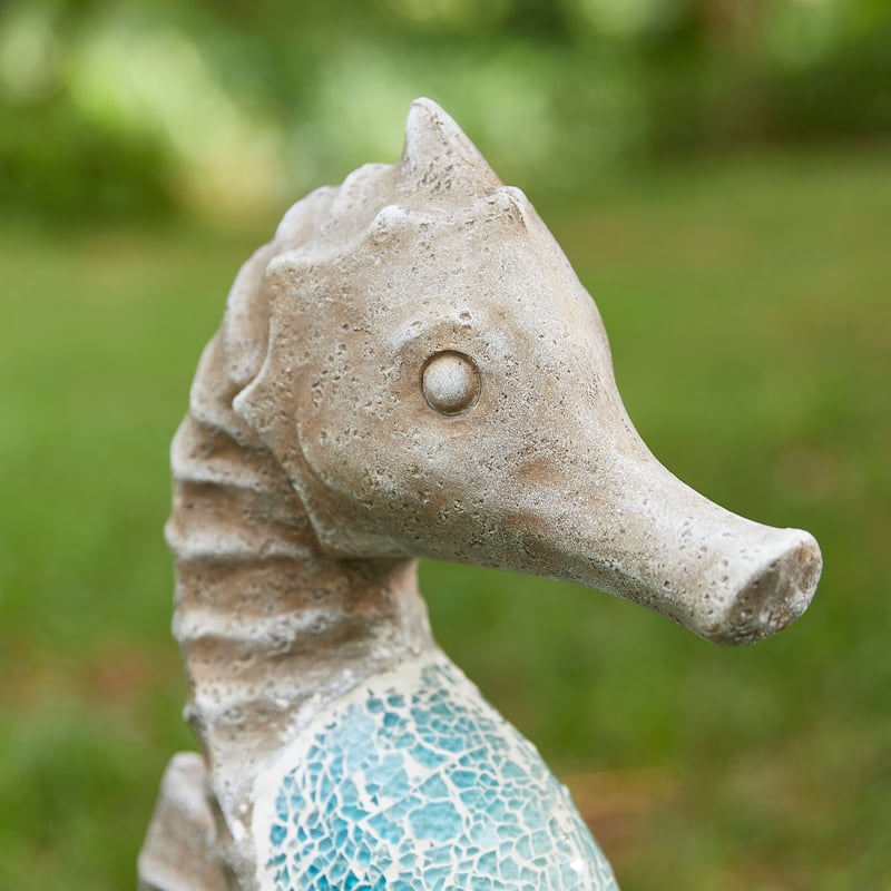 Glitzhome Faux Granite Mosaic Sitting Elephant Sea Horse Mermaid Garden Statue Ocean Figurine