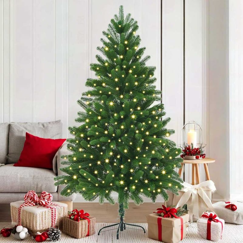 vidaXL Artificial Christmas Tree Green 70.9" PVC - Green with leds & gold/bronze balls - 7 Foot