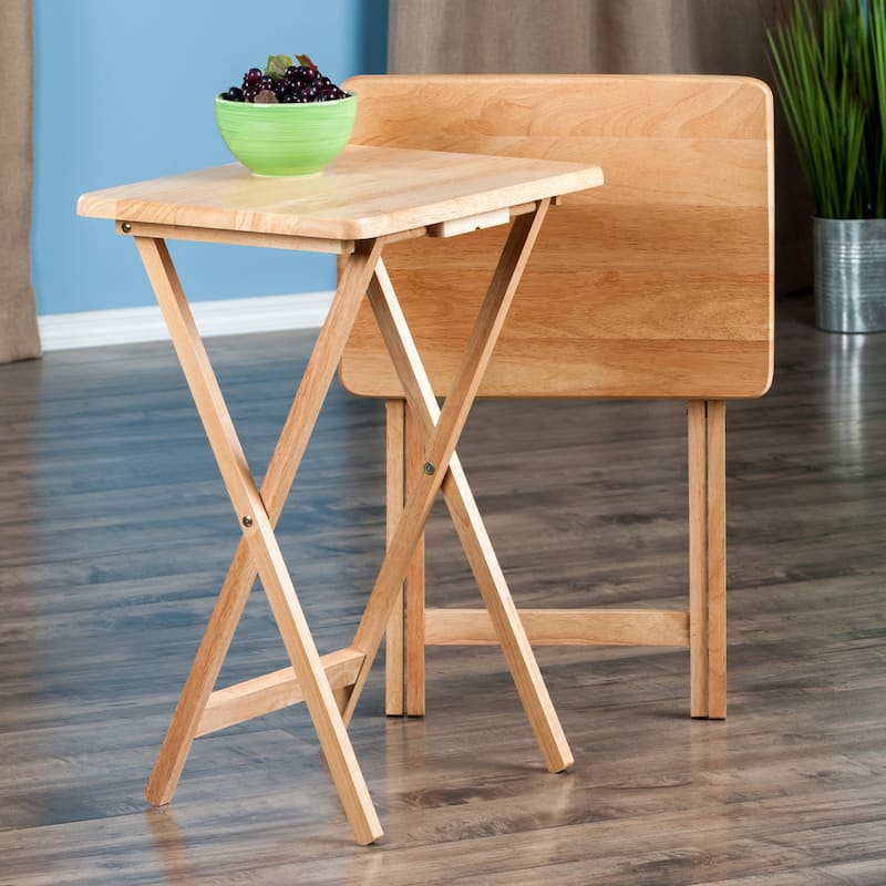 set of 2 beige folding snack table 25.75"