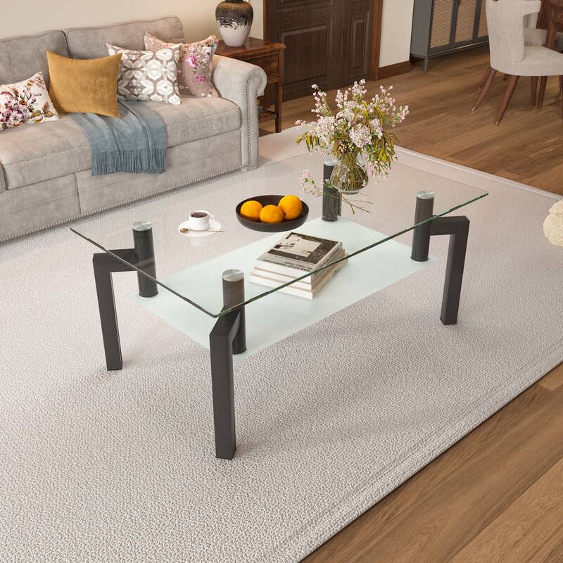 Rectangle Glass Clear Coffee Table Side Table