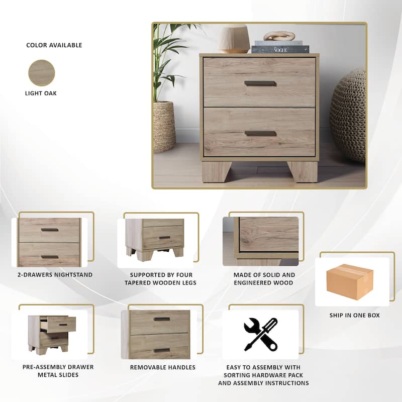 CraftPorch Simple Clean-Lines 2-Drawers Wooden Nightstand