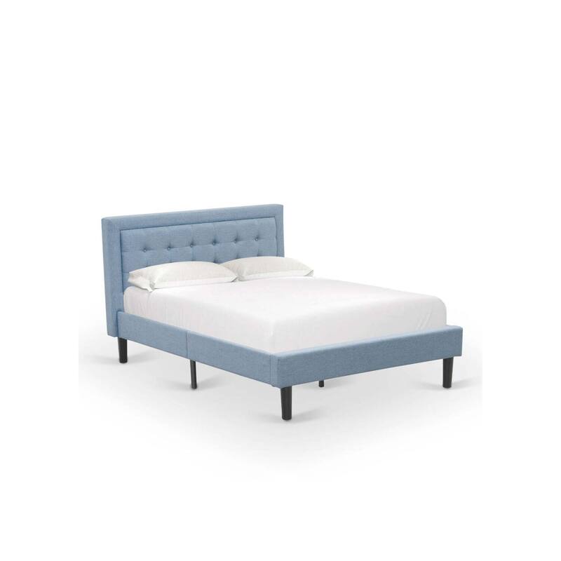 Full Size Bed Frame Upholstered Headboard - Modern Linen Fabric Bed - Black Legs - Easy Assembly