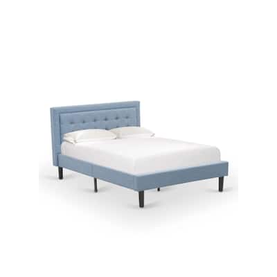 Full Size Bed Frame Upholstered Headboard - Modern Linen Fabric Bed - Black Legs - Easy Assembly