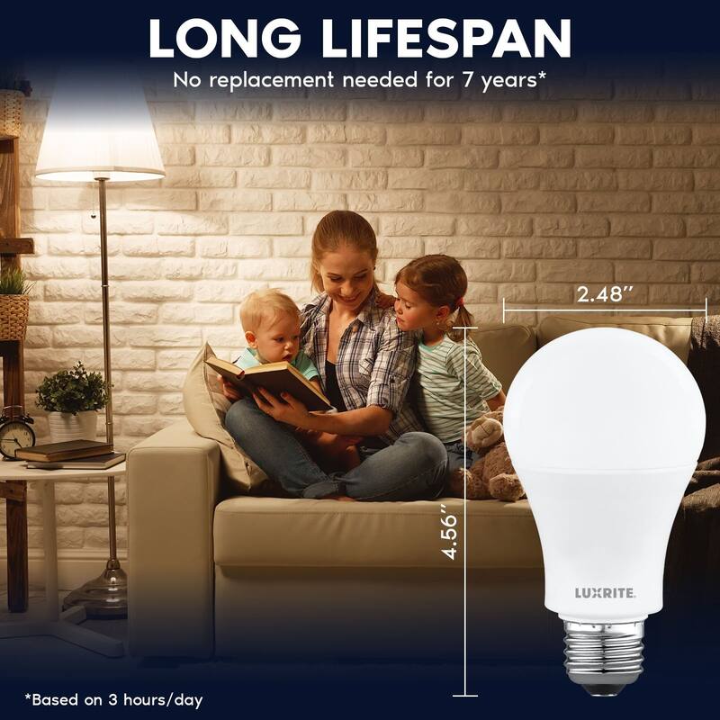 Luxrite A19 LED Light Bulb 12.5W=100W 3500K 1500LM Non-Dimmable E26 Damp Rated ETL Listed 8 Pack - Natural White