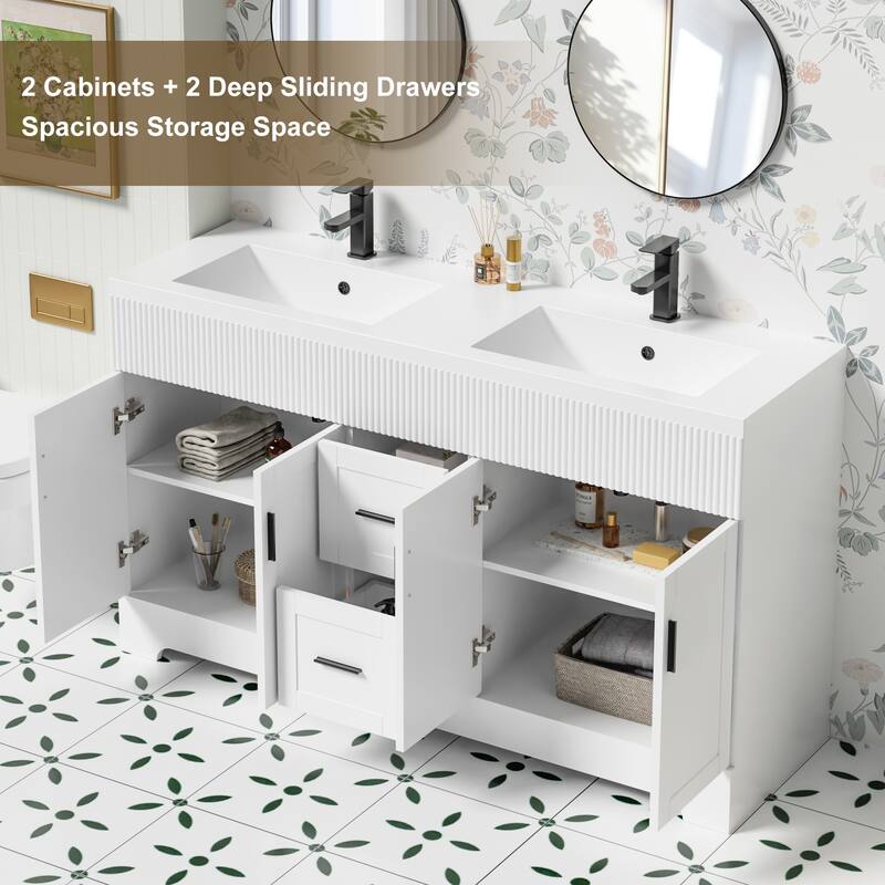 Wavy Line 30"/36"/48" Bathroom Vanity Set with Sink & Faucet
