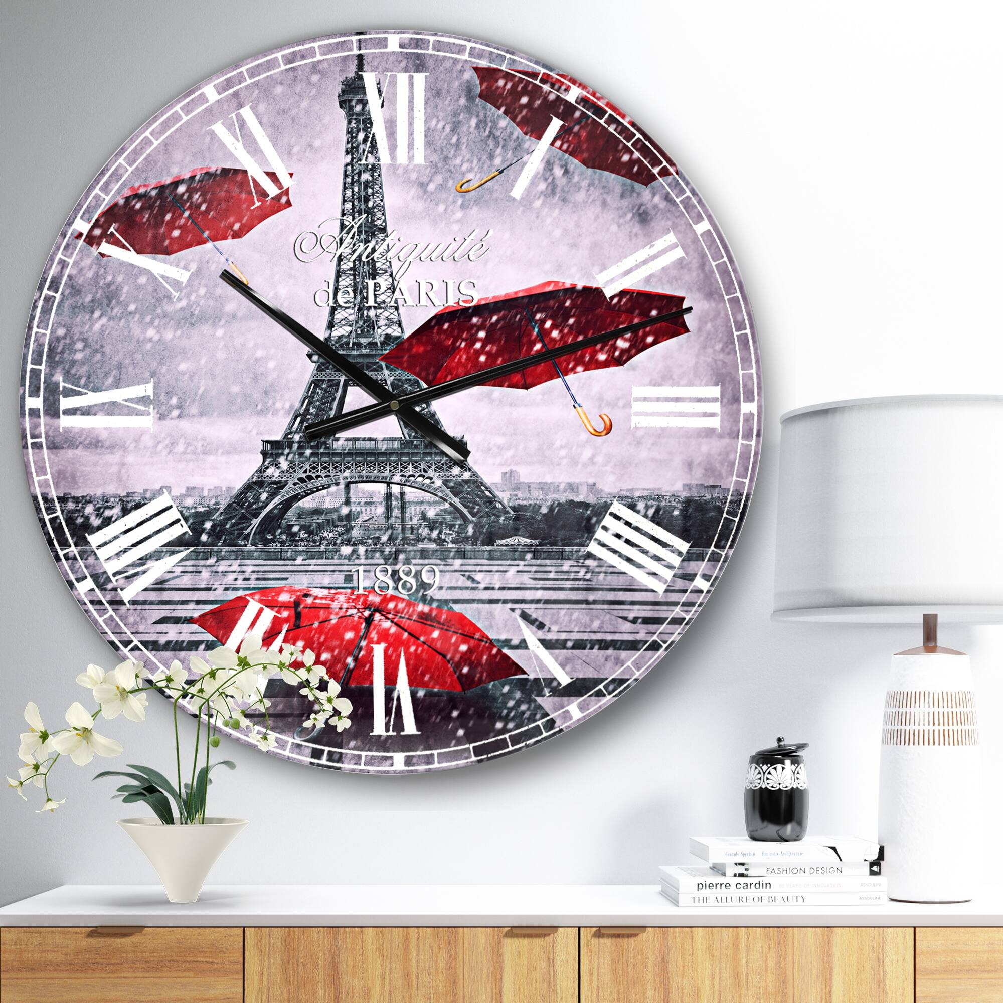 Designart Flying Umbrella and Eiffel Tower Cityscape Wall Art-image