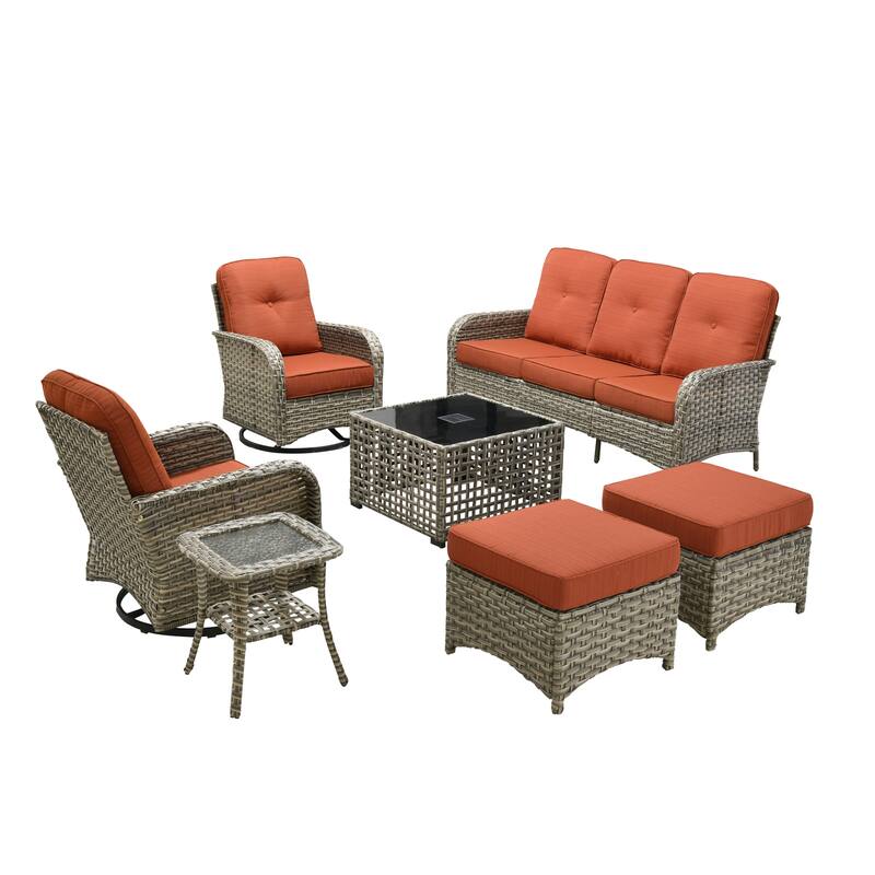 OVIOS 7-piece Patio Wicker Conversation Furniture Set