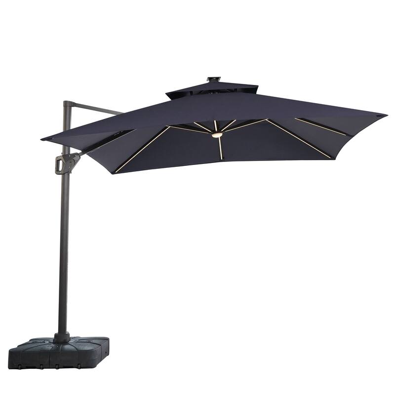 Furniture of America Spring III 10-foot LED Tube Lights Steel Cantilever Offset Tilt Roma Umbrella - Blue
