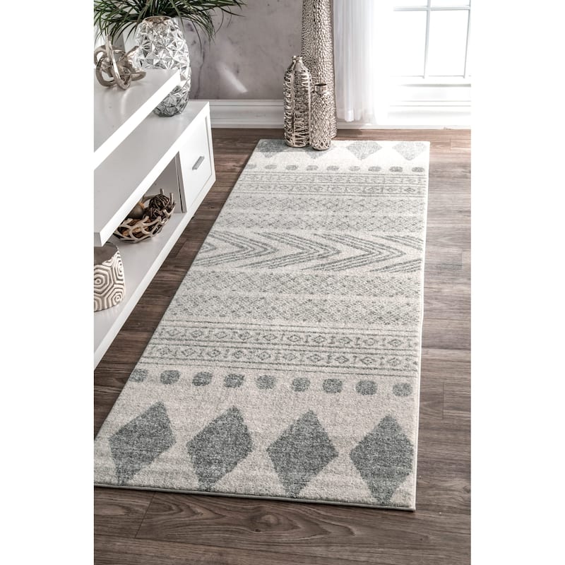 Nuloom Geometric Modern Stripes Faded Area Rug - 2'8" x 8' Runner - Grey - Runner