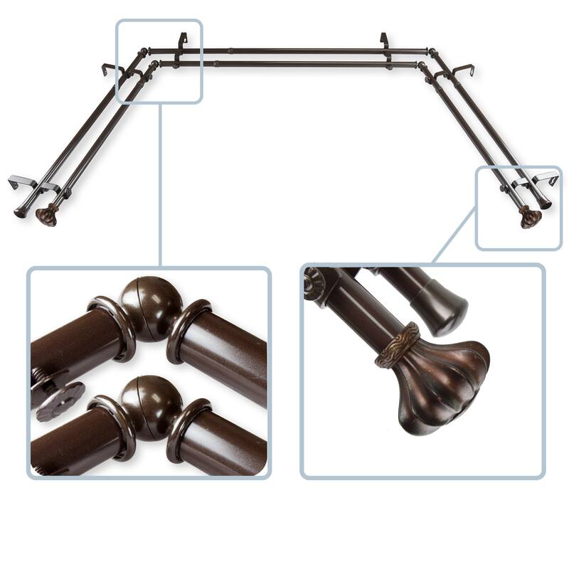 InStyleDesign Amor 13/16" Double Bay Window Curtain Rod - Cocoa