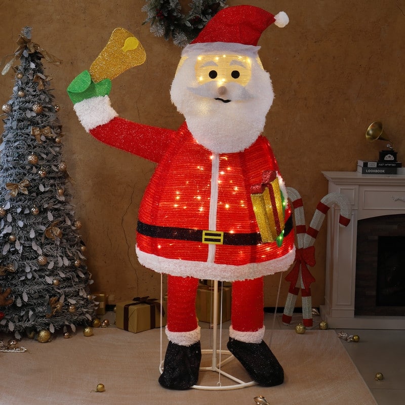 6FT Lighted Santa Claus Holding Bell Christmas Yard Decorations - Red
