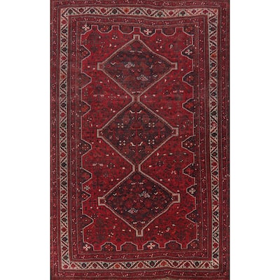Tribal Geometric Qashqai Persian Vintage Rug Handmade Wool Carpet - 7'7" x 10'9"