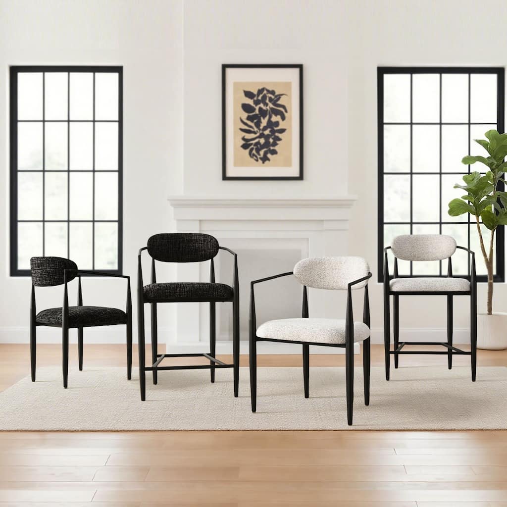 Modern Upholstered Arm Counter Stool with Metal Frame Leg(Set of 2)