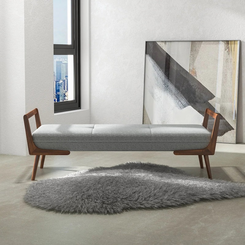 GDFStudio - Cora Modern Mid-Century 51" Upholstered Bench with Biscuit Tufting & Wood Base - 51.2"W