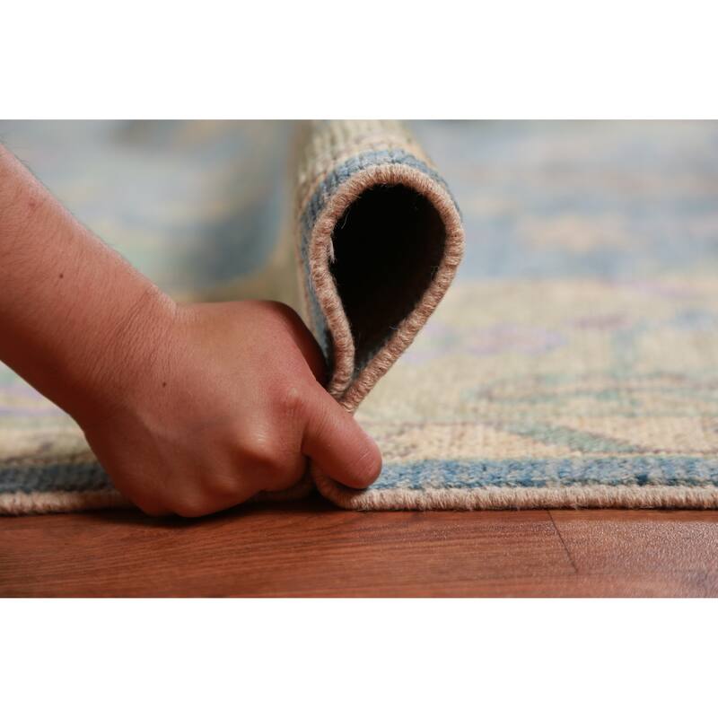 Hand Knotted Oriental 100% Wool Carpet Transitional All-Over Navy Blue & Blues Oushak Area Rug - 11' 7'' X 9' 1''