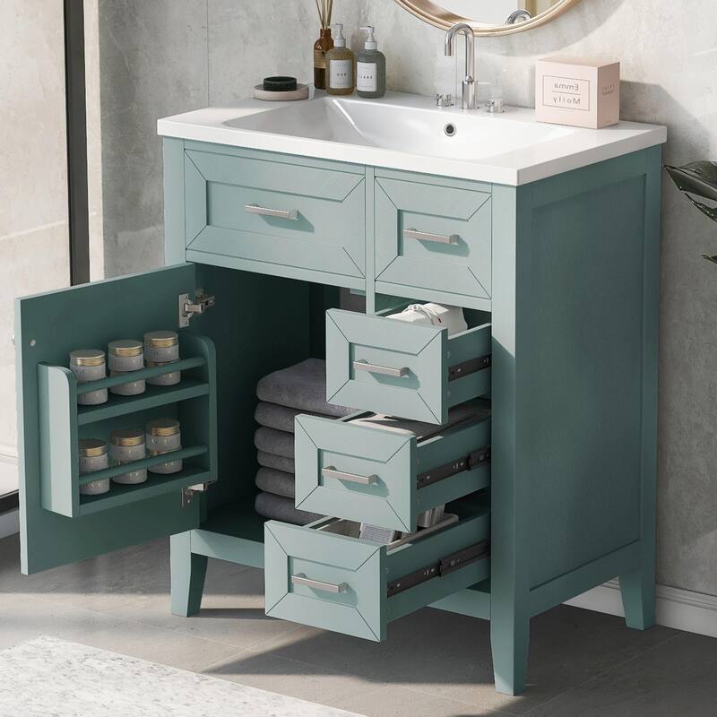 30" Bathroom Vanity with Sink Combo and Drawers - with sink - Green