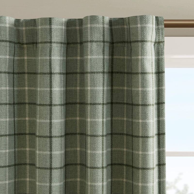 Plaid Faux Leather Tab Top Curtain Panel with Fleece Lining