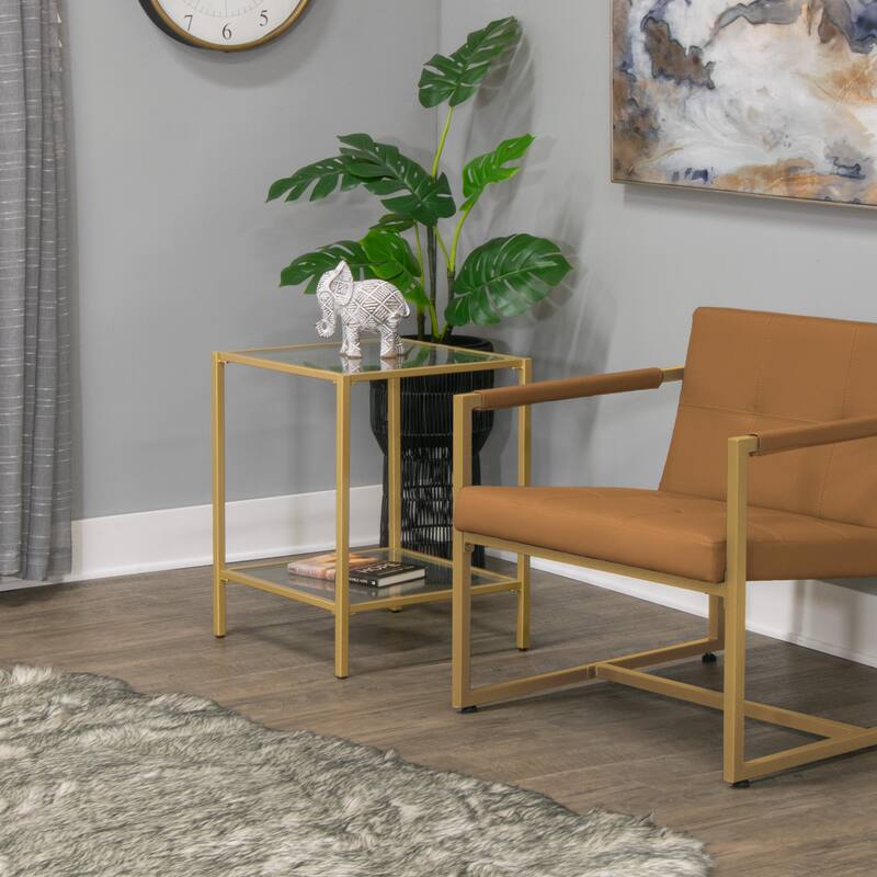 Carbon Loft Heimlich Metal and Glass Modern Square End Table