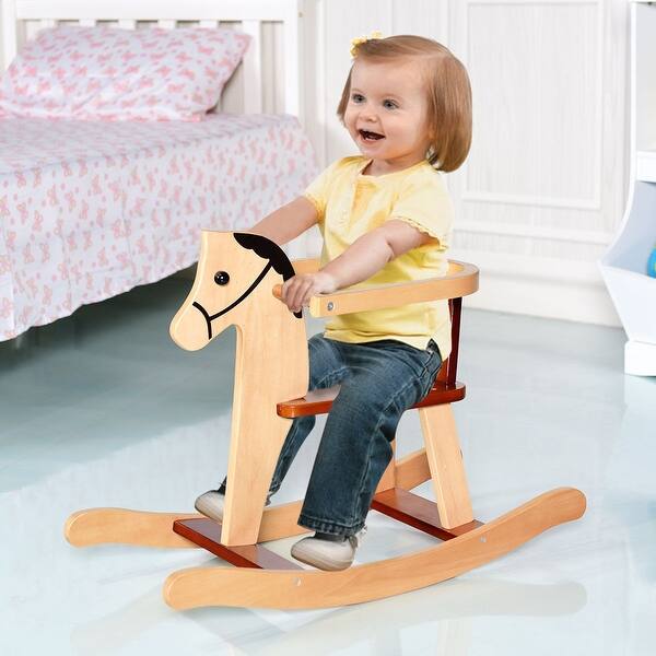 Gymax Baby Kids Toy Wooden Rocking Horse Animal Rider Chair Bar Security Boys Girls As Pic Overstock 22802713