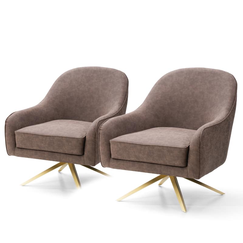 Modern Upholstered 360-degree Swivel Accent Chair Faux Leather Sofa Chair - Coffee - 2PC