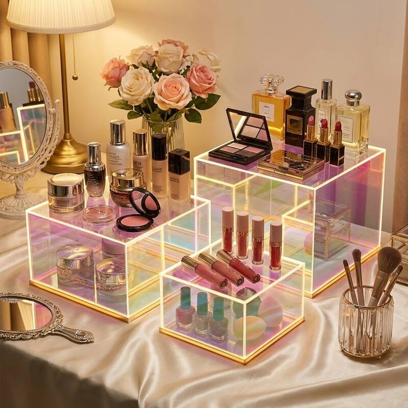 Iridescent Acrylic Display Risers with LED Light Set of 3