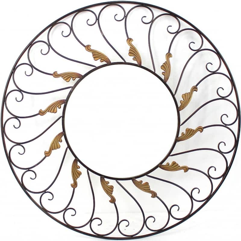 HomeRoots 38" Bronze Circle Accent Mirror Wall Mounted With Metal Frame - 20