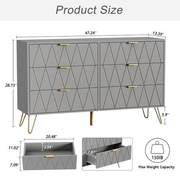 dimension image slide 2 of 12, 6 Drawer Dresser Drawer Chest Storage Cabinet Organizer