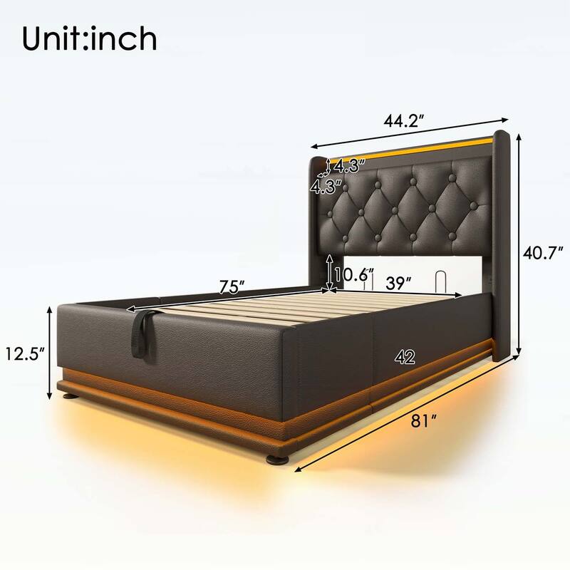 Classic Upholstered Bed with 360 LED Lighting,Hydraulic Storage,and USB Charging