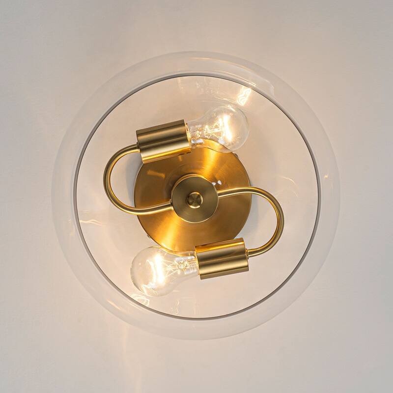 Modern 2-Light Drum Semi Flush Mount Glass Ceiling Light