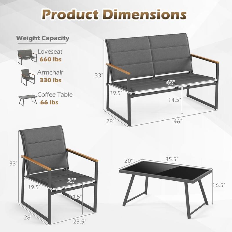 Gymax 4 Piece Patio Furniture Set Outdoor Metal Conversation Set w/