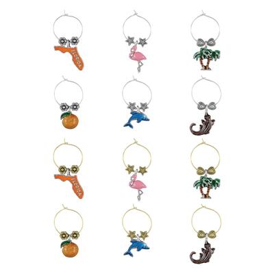 Wine Things 12-Piece Wine Charms/Wine Glass Tags/Drink Markers for Stem Glasses, Wine Tasting Party (Florida)