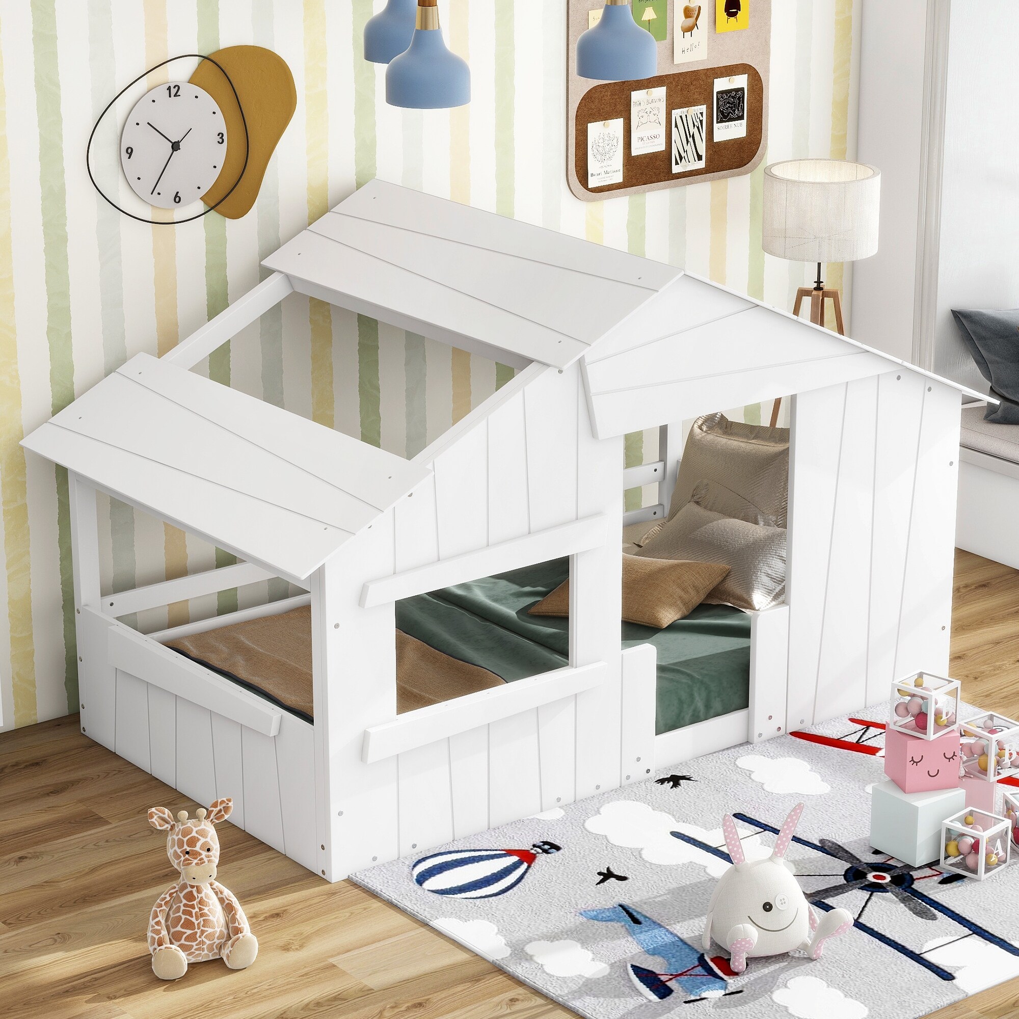 Twin Size House Bed for Kids Wood Playhouse Bed Frame with Roof Window and Guardrail for Girls Boys No Box Spring Needed Bed Bath Beyond 40104608