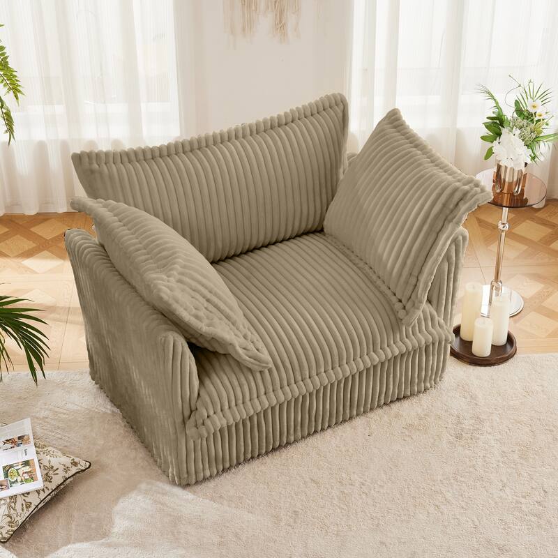 Corduroy Slipcovered Armchair with 3 Pillows & 300lb Capacity