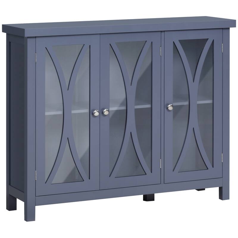 Buffet Cabinet with 3 Tempered Glass Doors, Arc Pattern and Adjustable Storage She