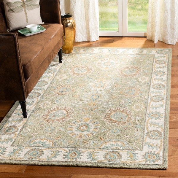 Safavieh Heritage Jaland 4 x 6 Beige/Blue Indoor Floral/Botanical Oriental Handcrafted Area Rug
