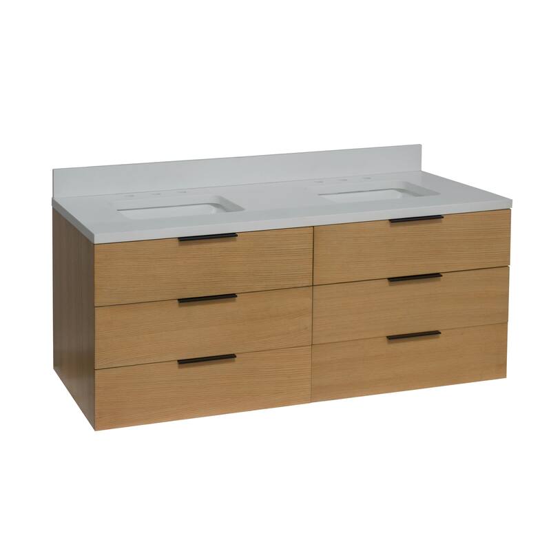 KitchenBathCollection Oslo 60" Floating Wall-Mounted Double Bathroom Vanity with Matte White Top
