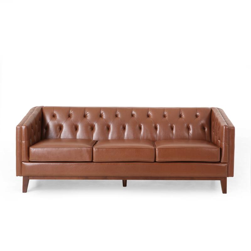 81" Faux Leather 3-Seat Couch Sofa, Wood Frame Loveseat with Armrests, Small Space Couches for Living Room, Office