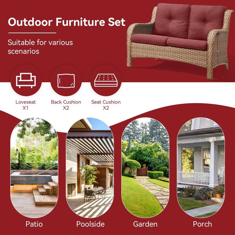 Outdoor Patio Wicker Loveseat Sofa - 2-Seater Rattan Sofa