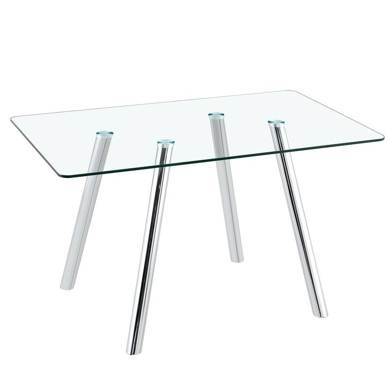 Tempered Glass Dining Table with Sturdy Metal Legs