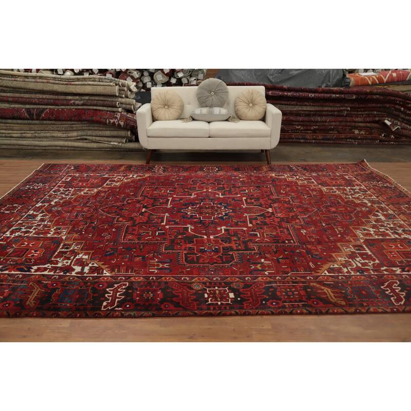 Hand Knotted Oriental 100% Wool Carpet Traditional Medallion Red Heriz Area Rug - 12' 4'' X 9' 6''