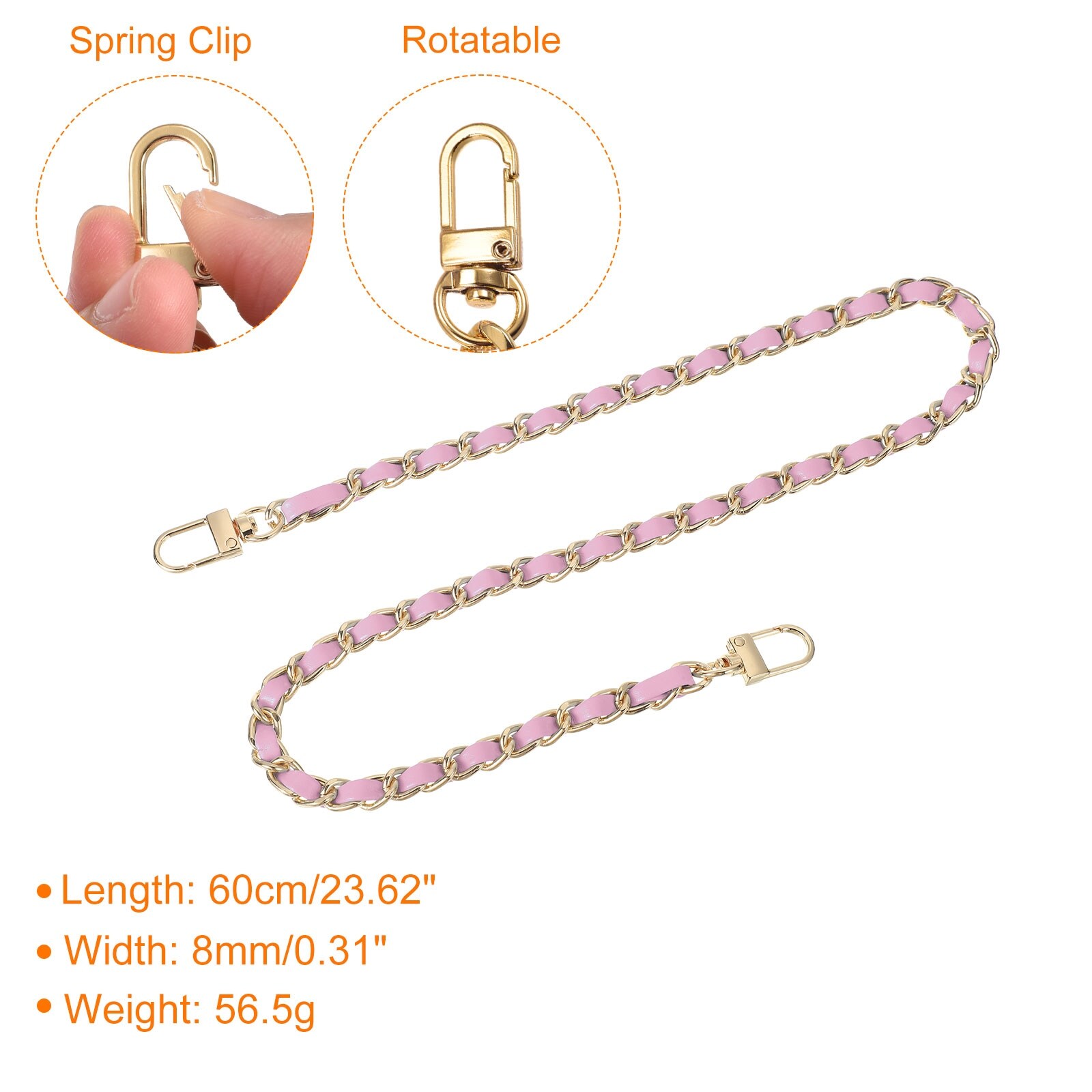 Purse Chain Straps, Leather Iron Flat Chain Strap with Buckles for Shoulder Bags Replacement Strap