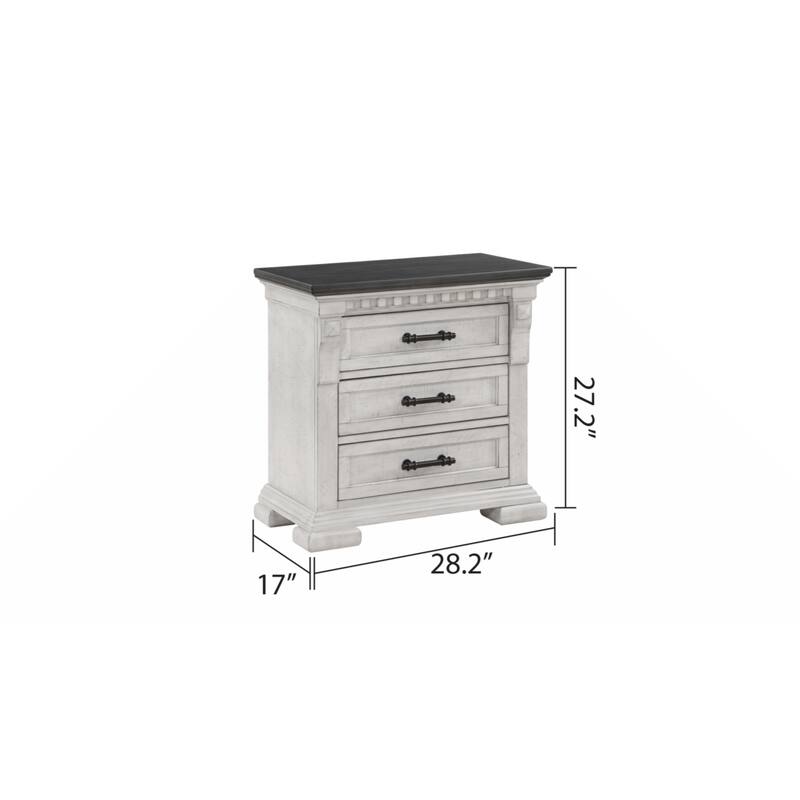 Faith Transitional Style 3-Drawer Night stand Made with Wood in Antique White
