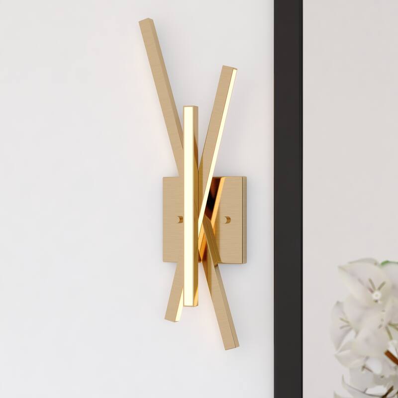 Barcelo 1 Light Integrated LED Contemporary Wall Sconce White Acrylic Diffusor - Gold - 6.25-in W x 18-in H x 3.25-in D