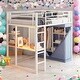 preview thumbnail 1 of 38, Metal & Wood Twin Size Loft Metal Bed with Desk,Power Outlet,LED and Wardrobe White