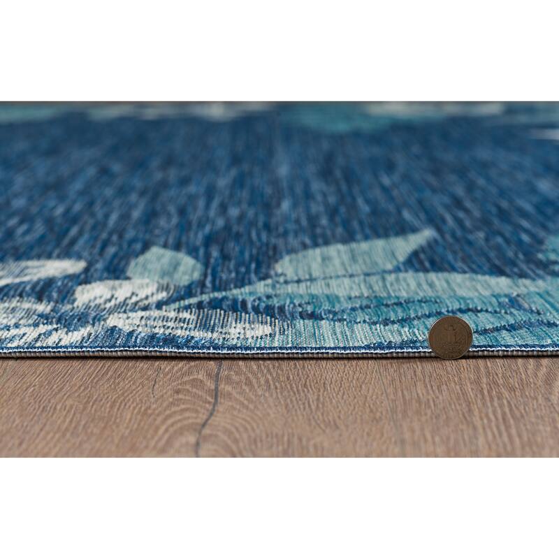 Domani Novarro Coastal Floral Bordered Reversible Indoor / Outdoor Area Rug