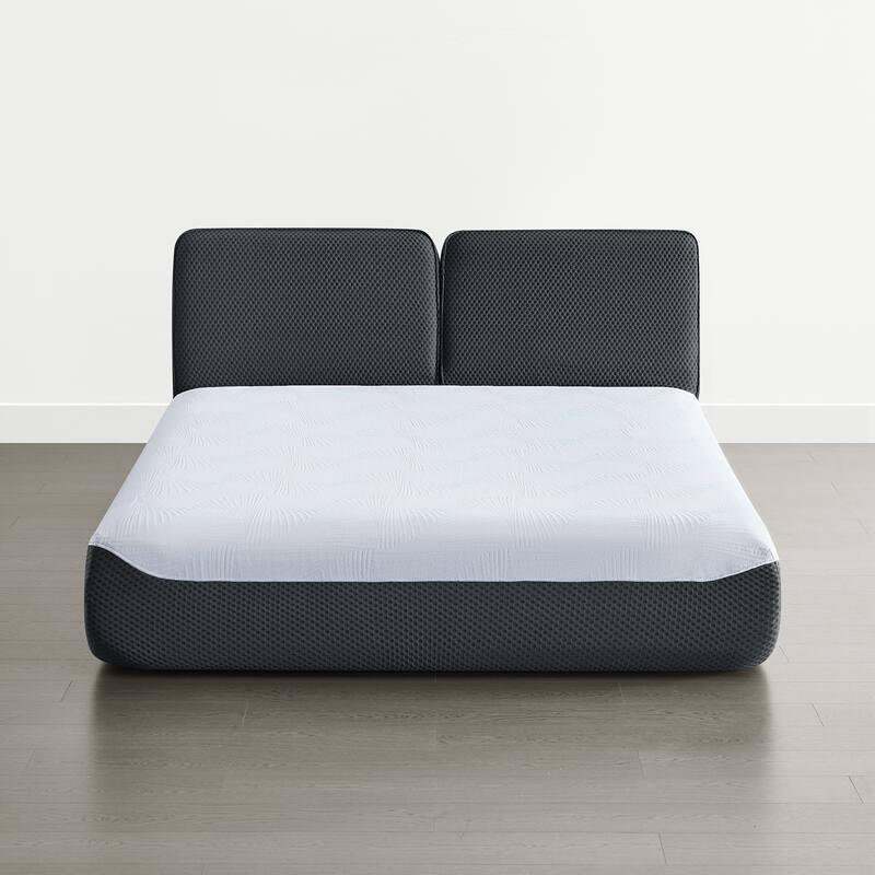 Spruce & Spring Modern All-in-One Queen Upholstered Bed, No-Assembly Foam Bed for Small Spaces